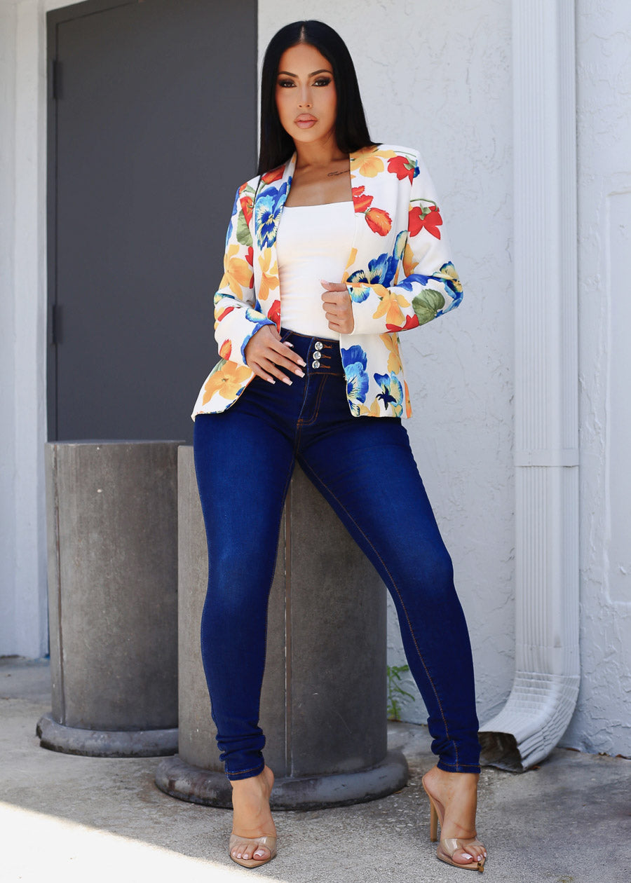 Butt Lift Mid Rise Stretch Skinny Jeans Dark Blue