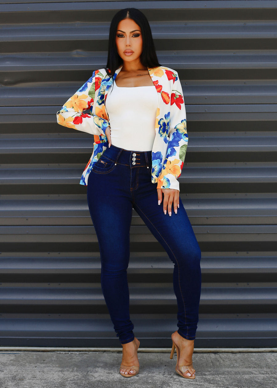 Butt Lift Mid Rise Stretch Skinny Jeans Dark Blue