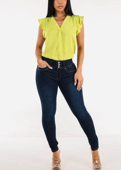 Butt Lift Mid Rise Stretch Skinny Jeans Dark Blue