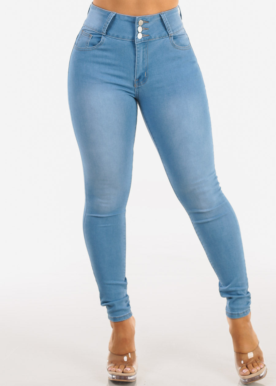 Butt Lift High Waist Stretch Skinny Jeans Light Blue
