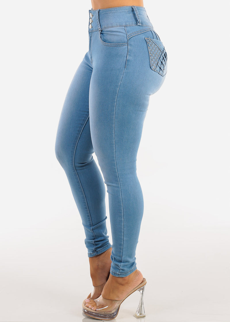 Butt Lift High Waist Stretch Skinny Jeans Light Blue