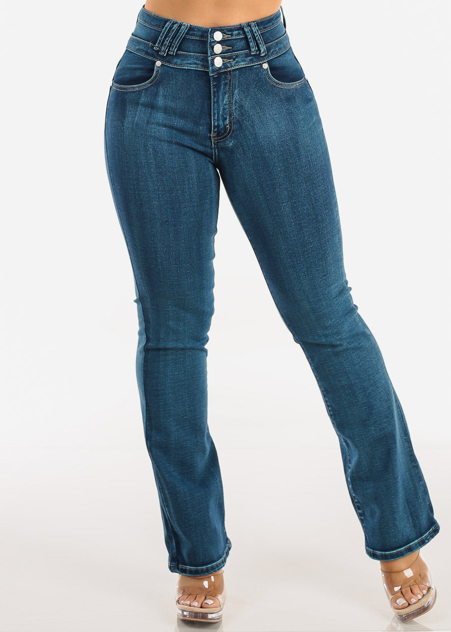 Butt Lift High Waist Stretch Bootcut Jeans Med Sand Wash