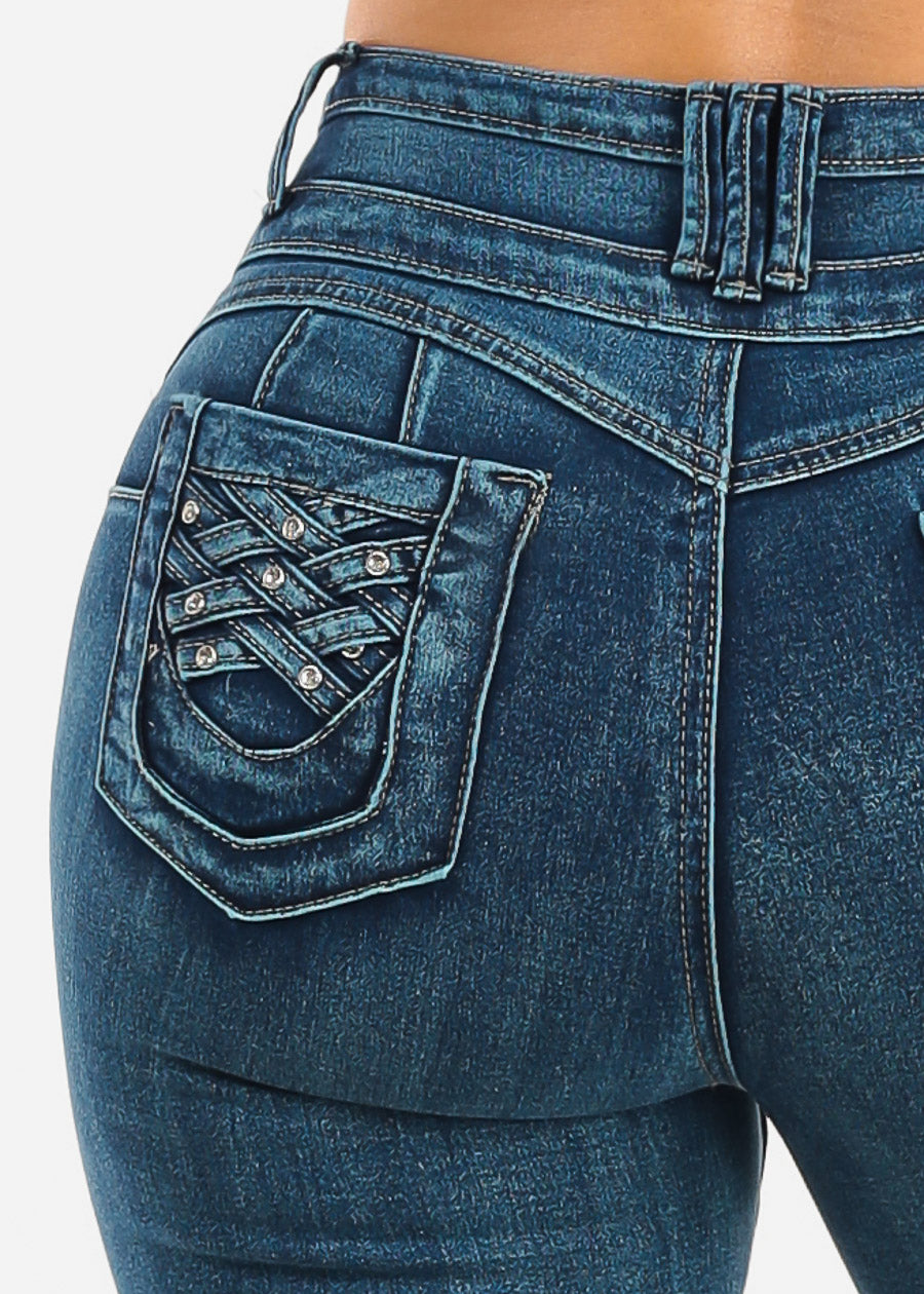 Butt Lift High Waist Stretch Bootcut Jeans Med Sand Wash