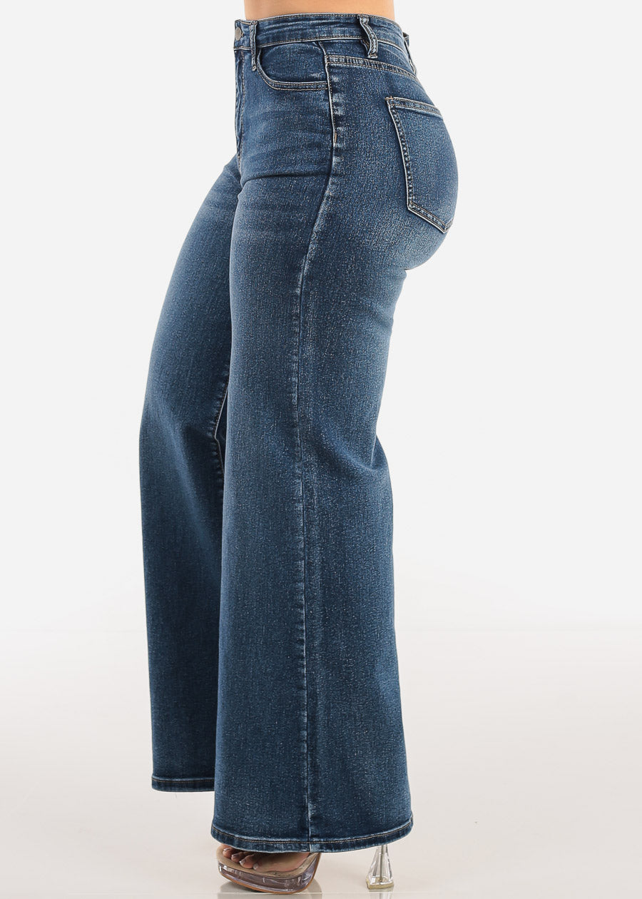 Super High Waisted Stretch Wide Leg Jeans Dark Wash