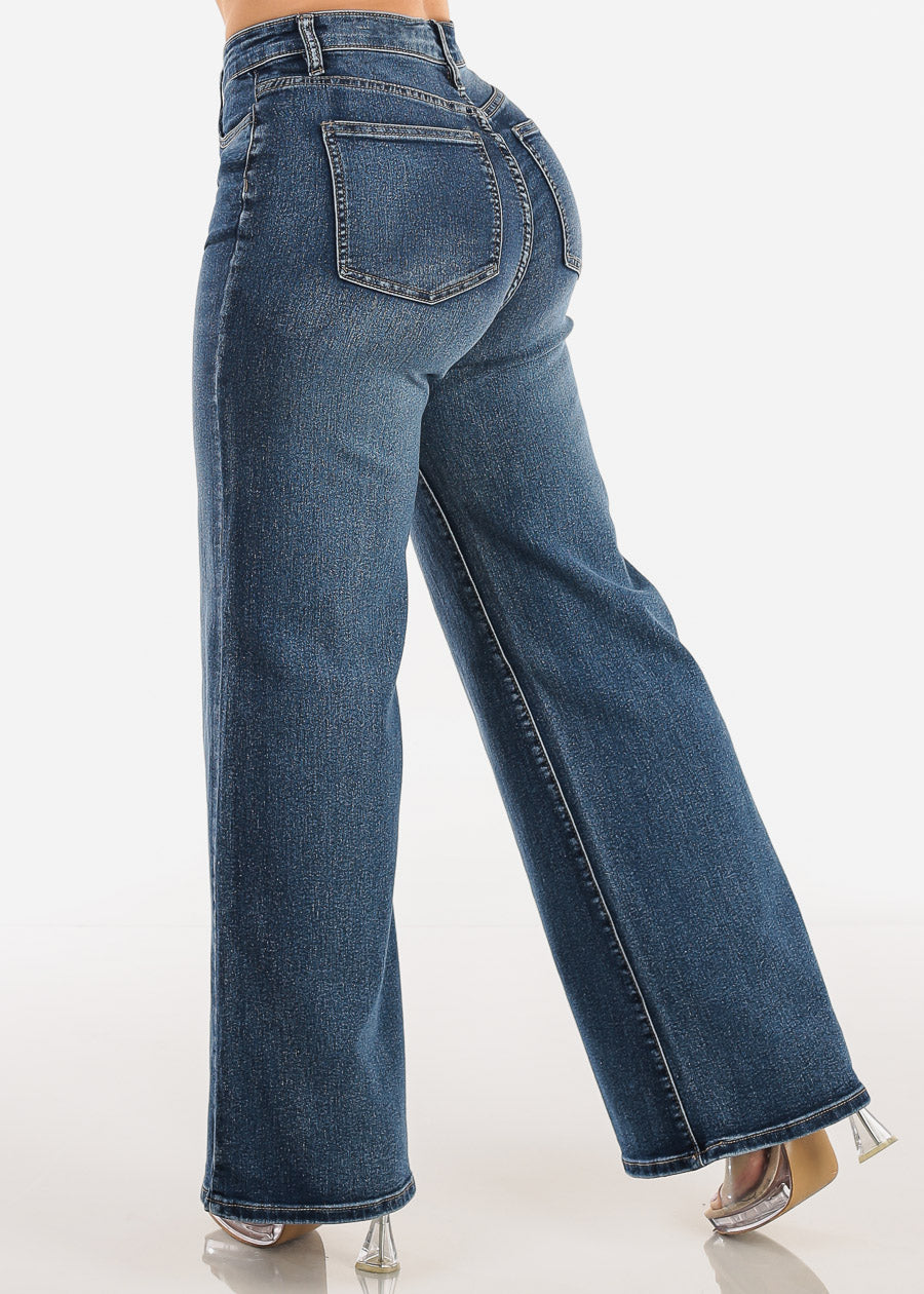 Super High Waisted Stretch Wide Leg Jeans Dark Wash