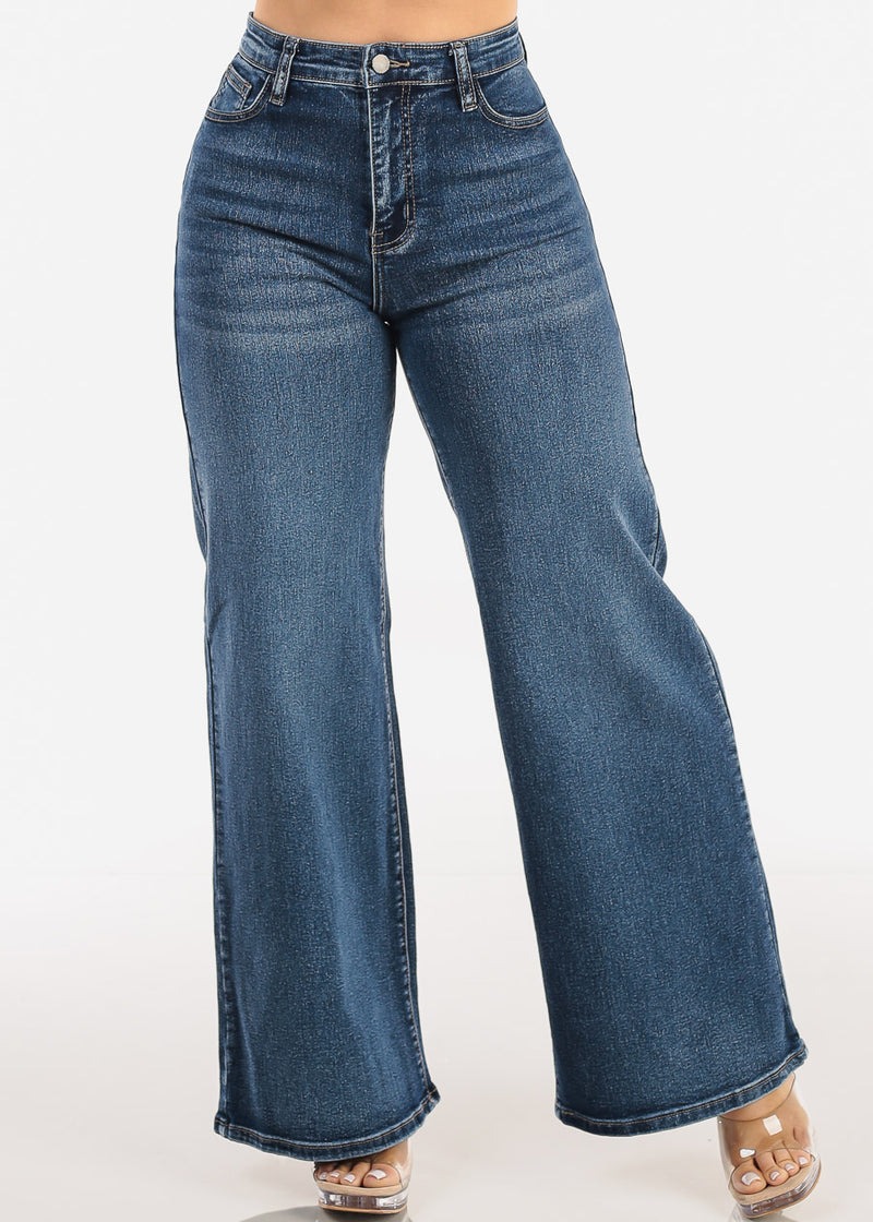 Super High Waisted Stretch Wide Leg Jeans Dark Wash