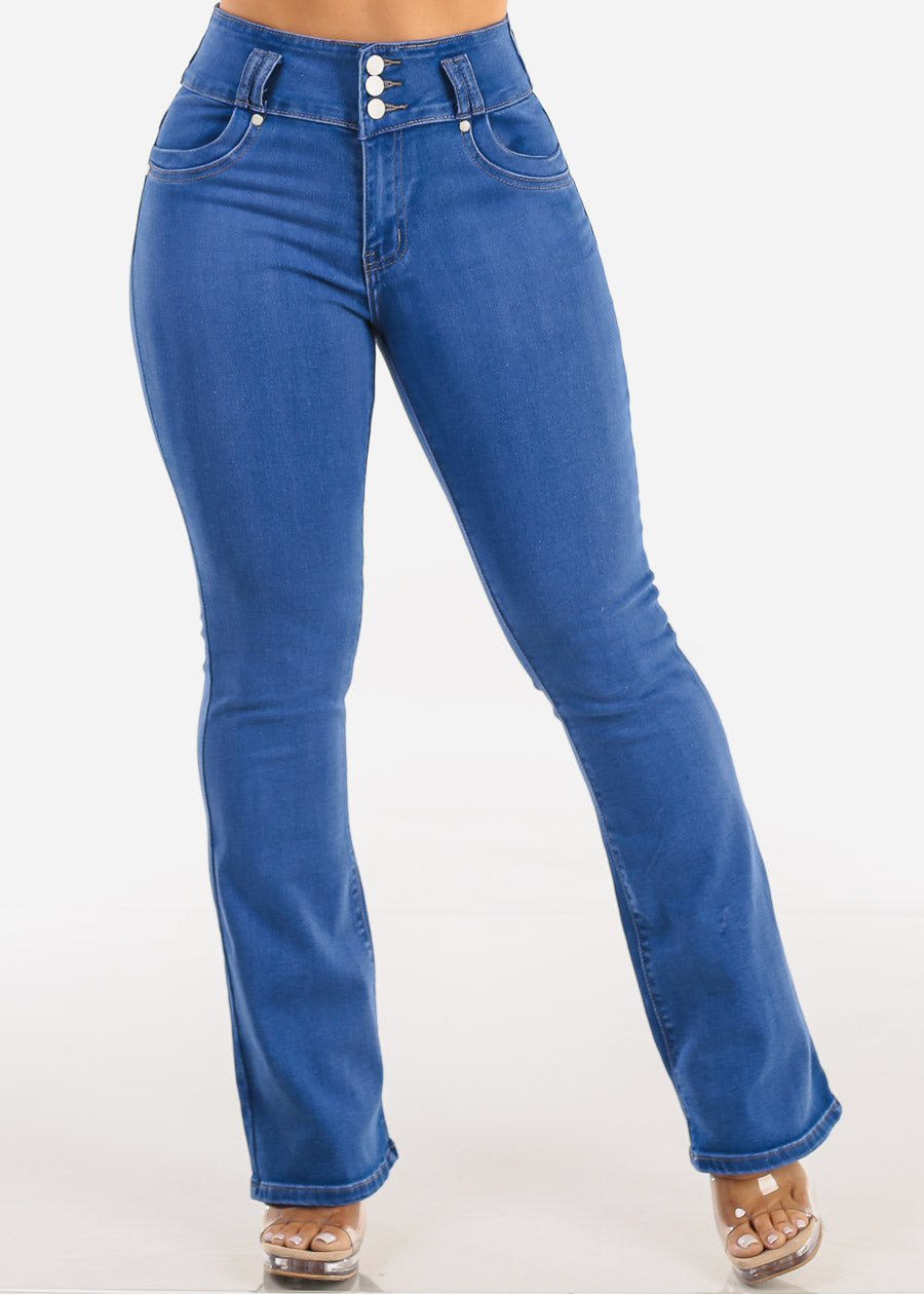 Butt Lift Super High Waist Stretch Bootcut Jeans Light Sand Wash
