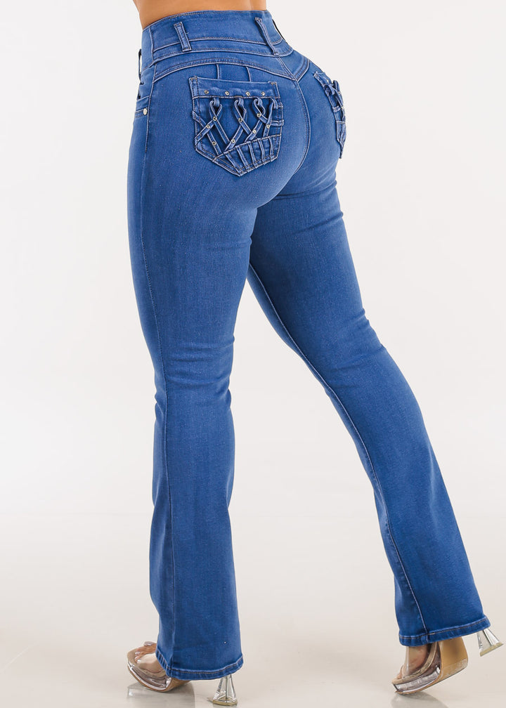 Butt Lift Super High Waist Stretch Bootcut Jeans Light Sand Wash