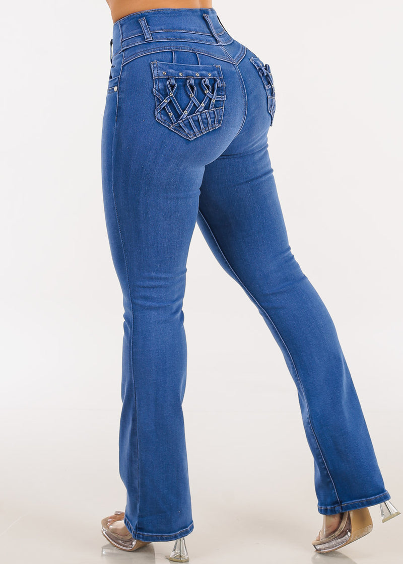 Butt Lift Super High Waist Stretch Bootcut Jeans Light Sand Wash