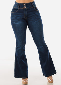 Butt Lifting High Waisted Flared Jeans Dark Wash