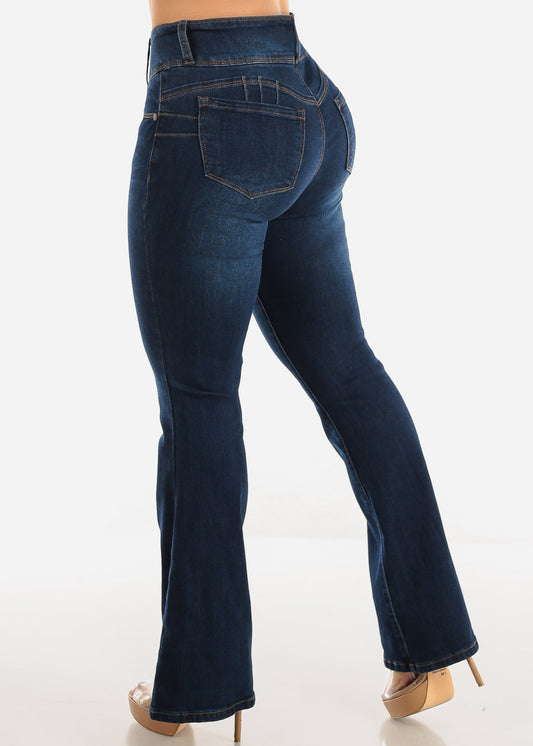 Butt Lifting High Waisted Flared Jeans Dark Wash