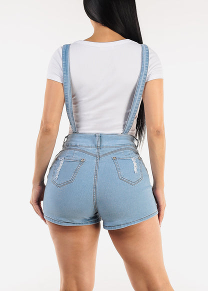Butt Lift Sleeveless Light Ripped Denim Short Overalls