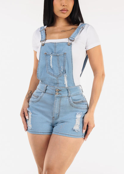 Butt Lift Sleeveless Light Ripped Denim Short Overalls