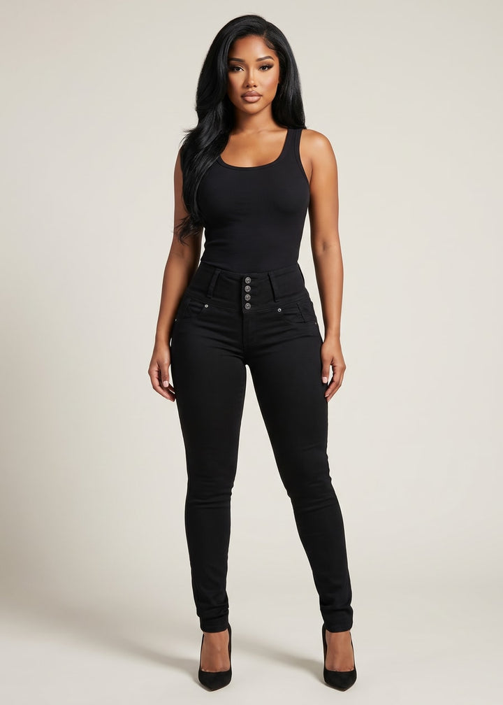 MX JEANS Black Butt Lifting Mid Rise Skinny Jeans with Pockets