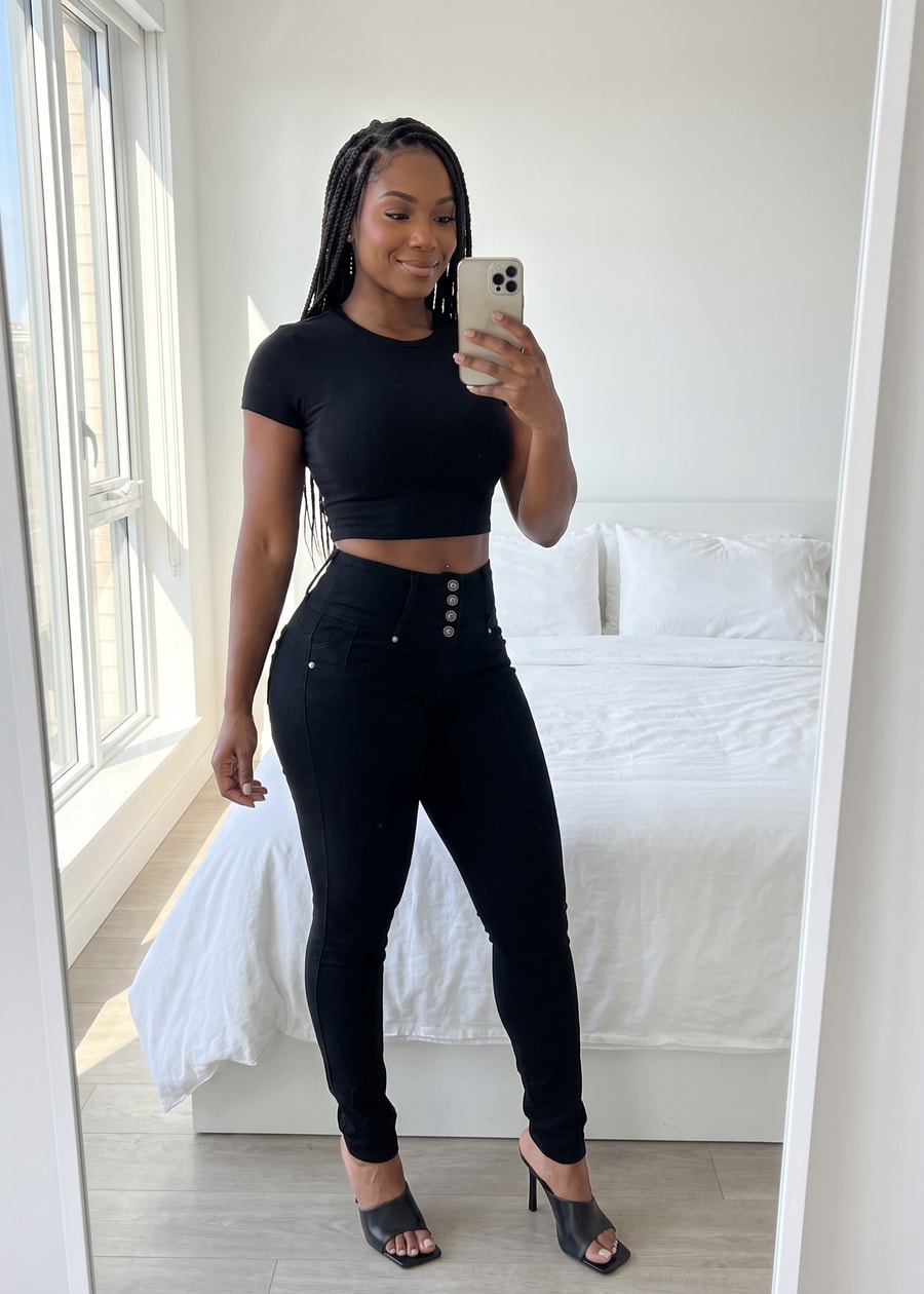 MX JEANS Black Butt Lifting Mid Rise Skinny Jeans with Pockets, view 15 of 16