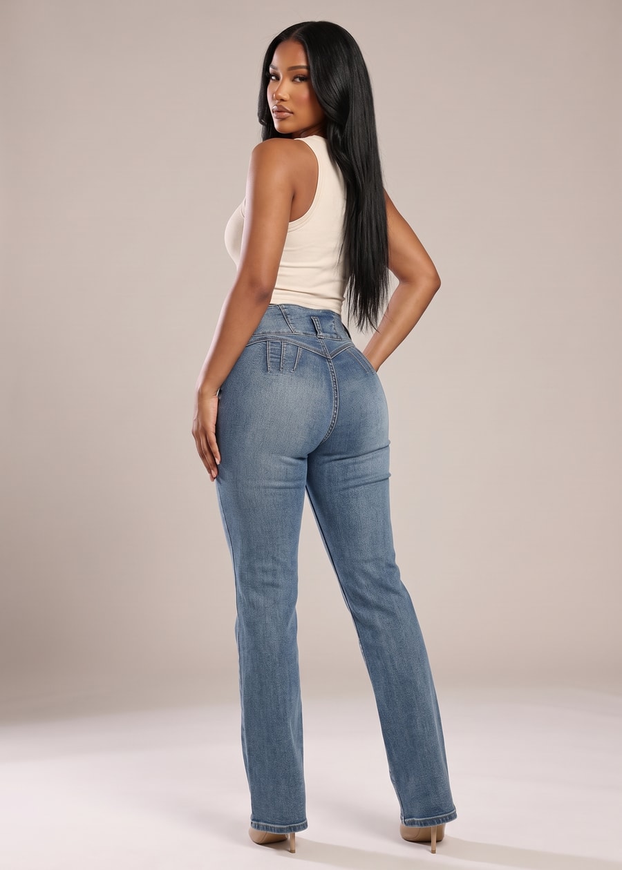 Butt Lift High Waist Stretch Bootcut Jeans Sand Wash, view 2 of 14