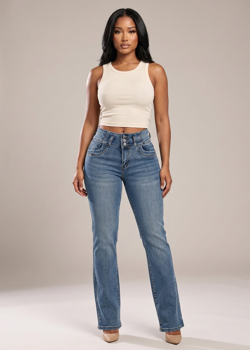 Butt Lift High Waist Stretch Bootcut Jeans Sand Wash