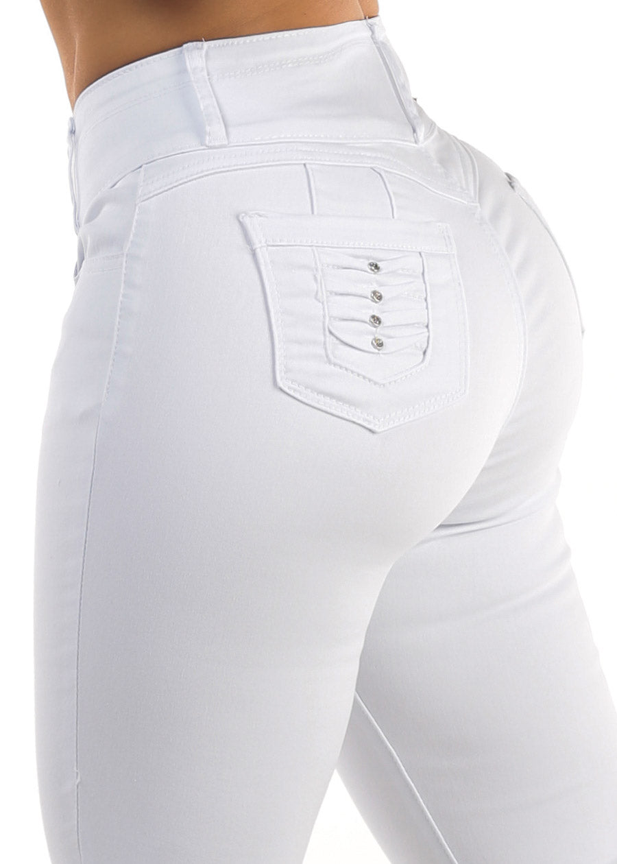 Butt Lift White Stretch High Waist Bootcut jeans