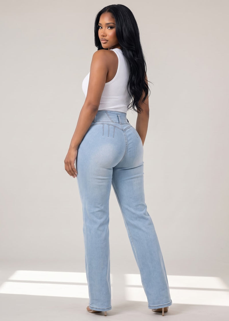 Butt Lift High Waist Stretch Bootcut Jeans Light Wash