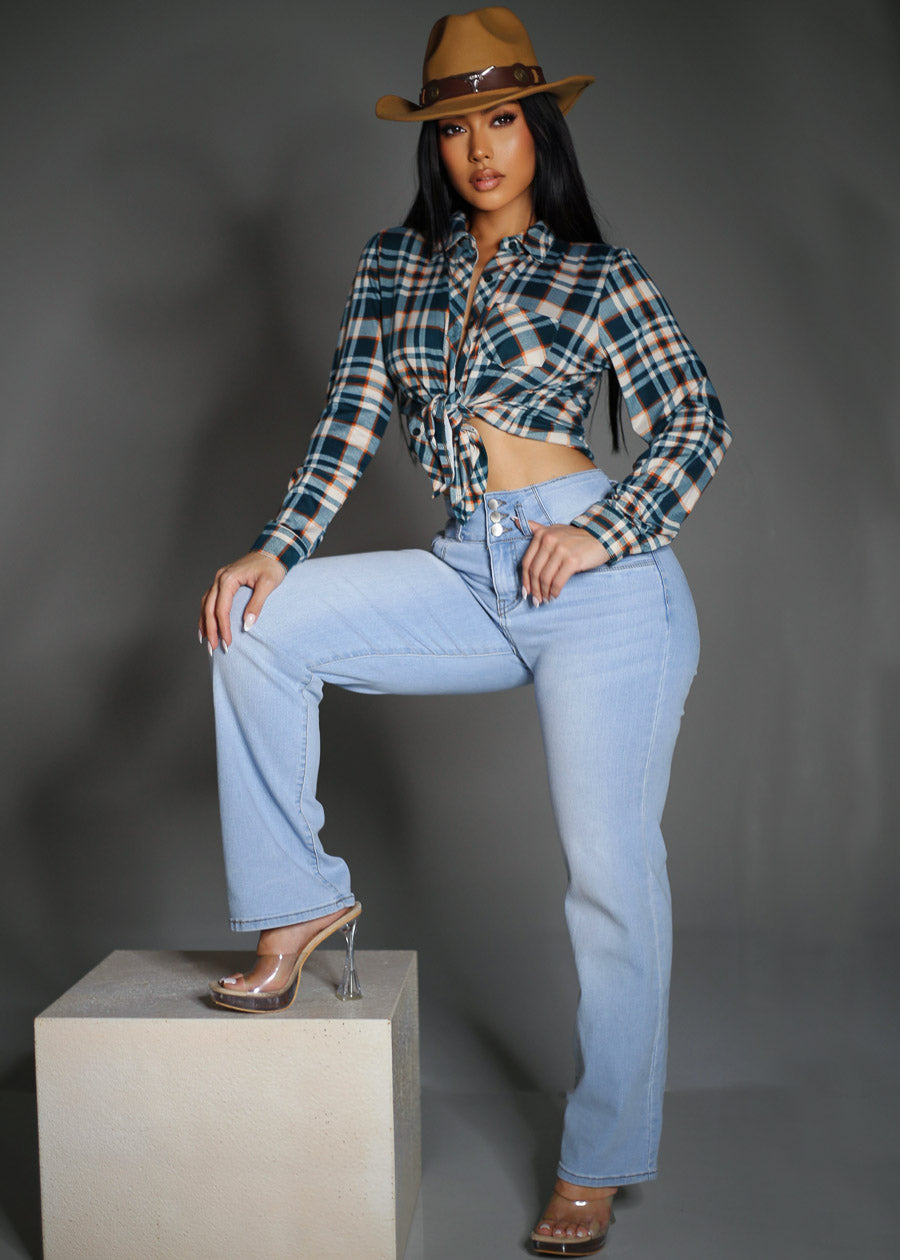 Butt Lift High Waist Stretch Bootcut Jeans Light Wash