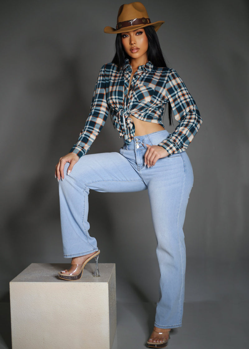 Butt Lift High Waist Stretch Bootcut Jeans Light Wash