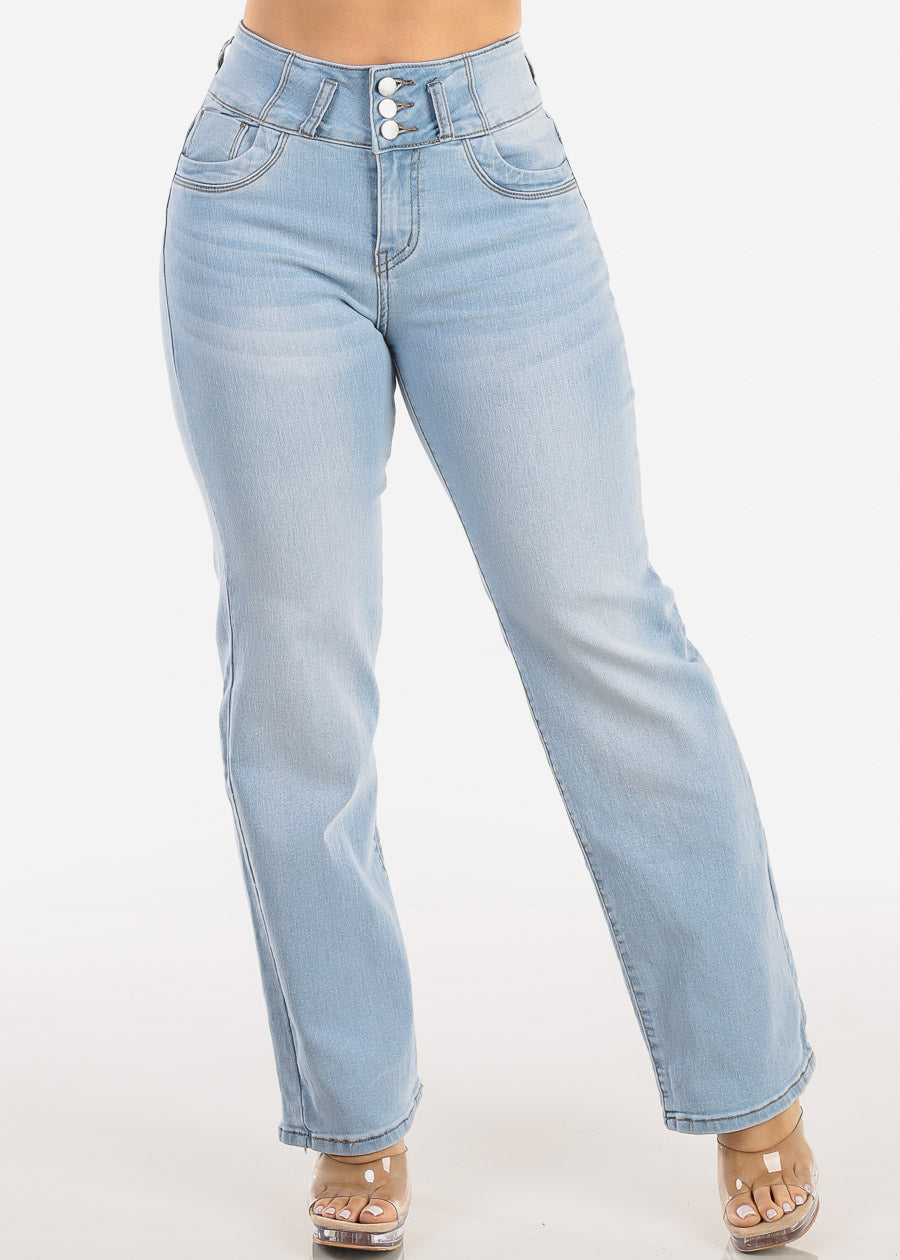 Butt Lift High Waist Stretch Bootcut Jeans Light Wash