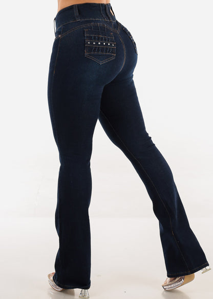 Butt Lift Mid Rise Stretch Bootcut Jeans Dark Wash