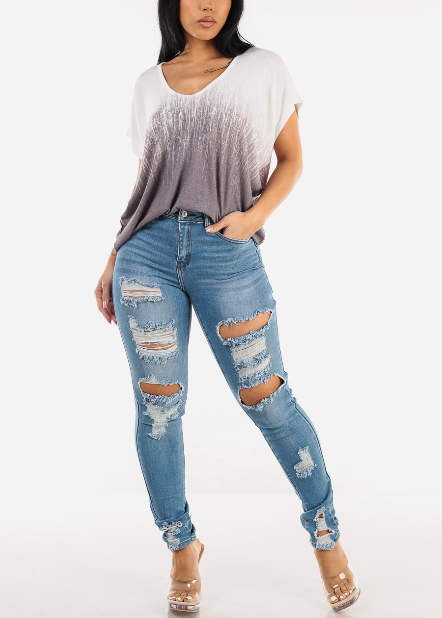 Super High Waist Distressed Skinny Jeans Light Blue