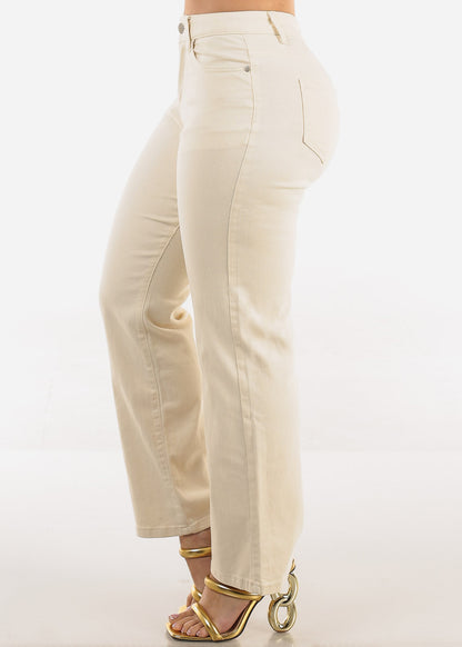 High Waist Straight Wide Leg Jeans Light Khaki