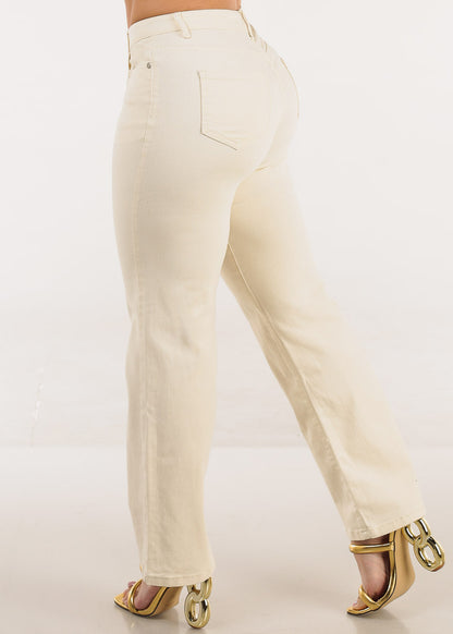 High Waist Straight Wide Leg Jeans Light Khaki