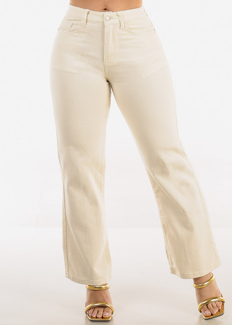 High Waist Straight Wide Leg Jeans Light Khaki