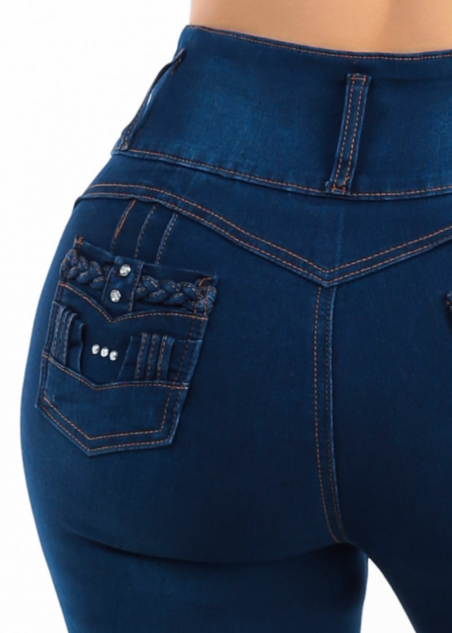 MX JEANS Super High Waist Stretch Denim Capris Dark Wash