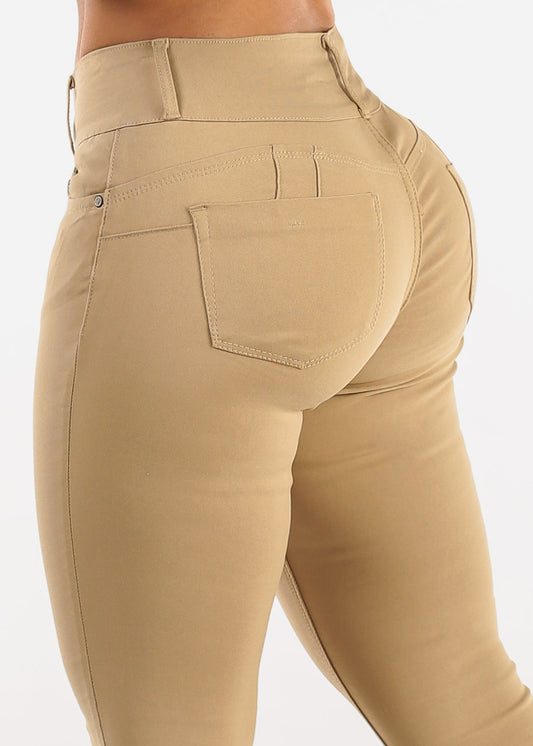 Butt Lift Mid Rise Hyper Stretch Skinny Pants Khaki