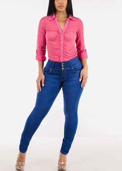 Butt Lift Mid Rise Blue Stretch Skinny Jeans