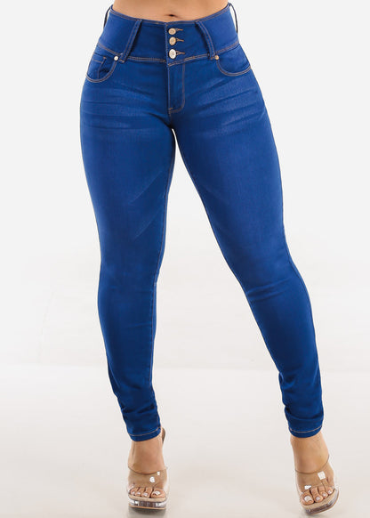 Butt Lift Mid Rise Blue Stretch Skinny Jeans