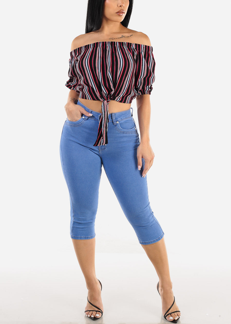 Super High Waist Butt Lifting Light Denim Capris