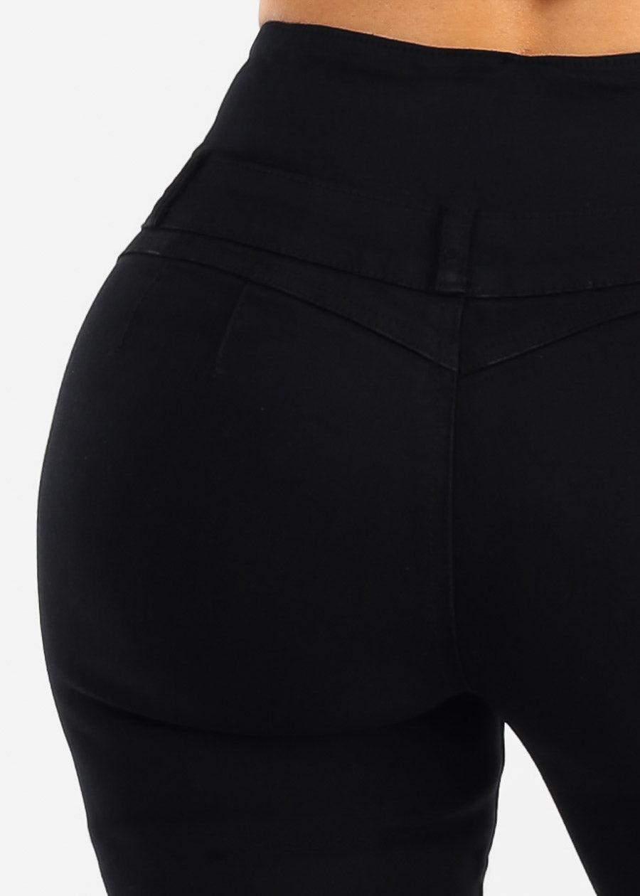 MX JEANS Butt Lift Thick Waist Black Stretch Denim Capris