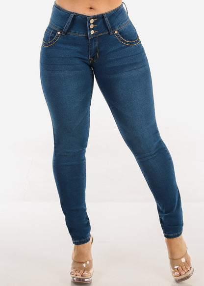 Butt Lift Low Rise Stretch Skinny Jeans Med Blue