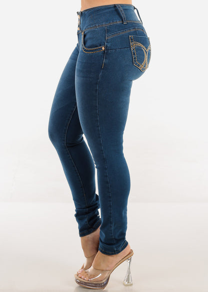 Butt Lift Low Rise Stretch Skinny Jeans Med Blue