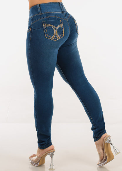 Butt Lift Low Rise Stretch Skinny Jeans Med Blue
