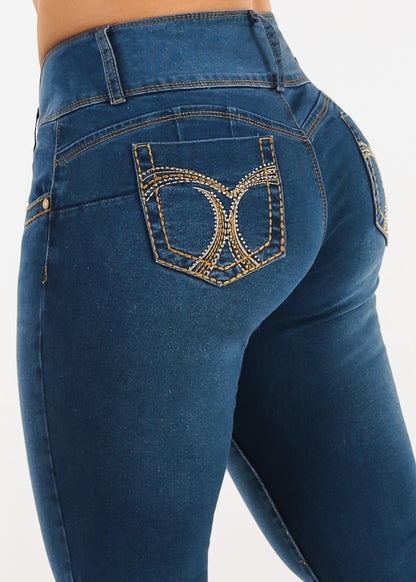 Butt Lift Low Rise Stretch Skinny Jeans Med Blue