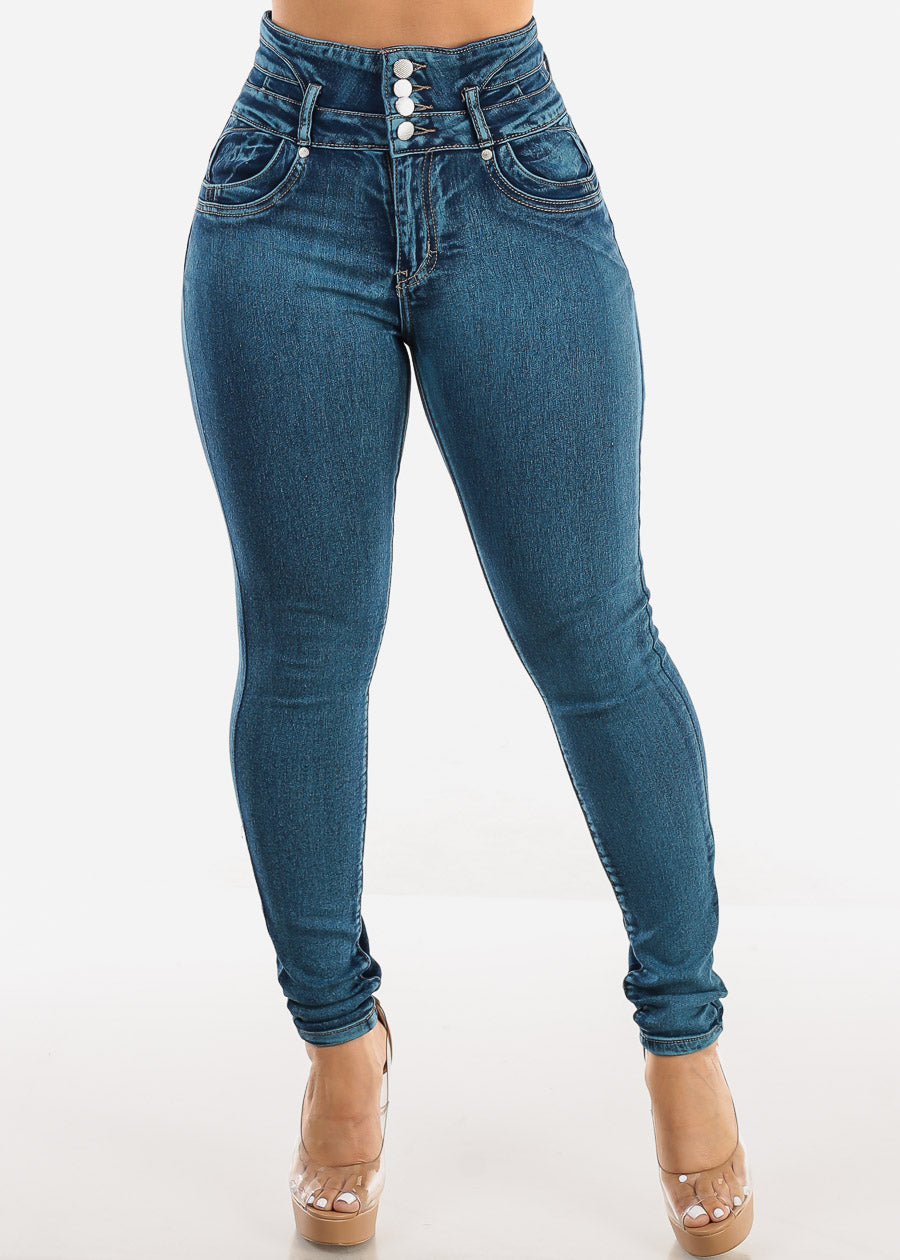 Butt Lift Super High Waist Skinny Jeans Med Sand Wash