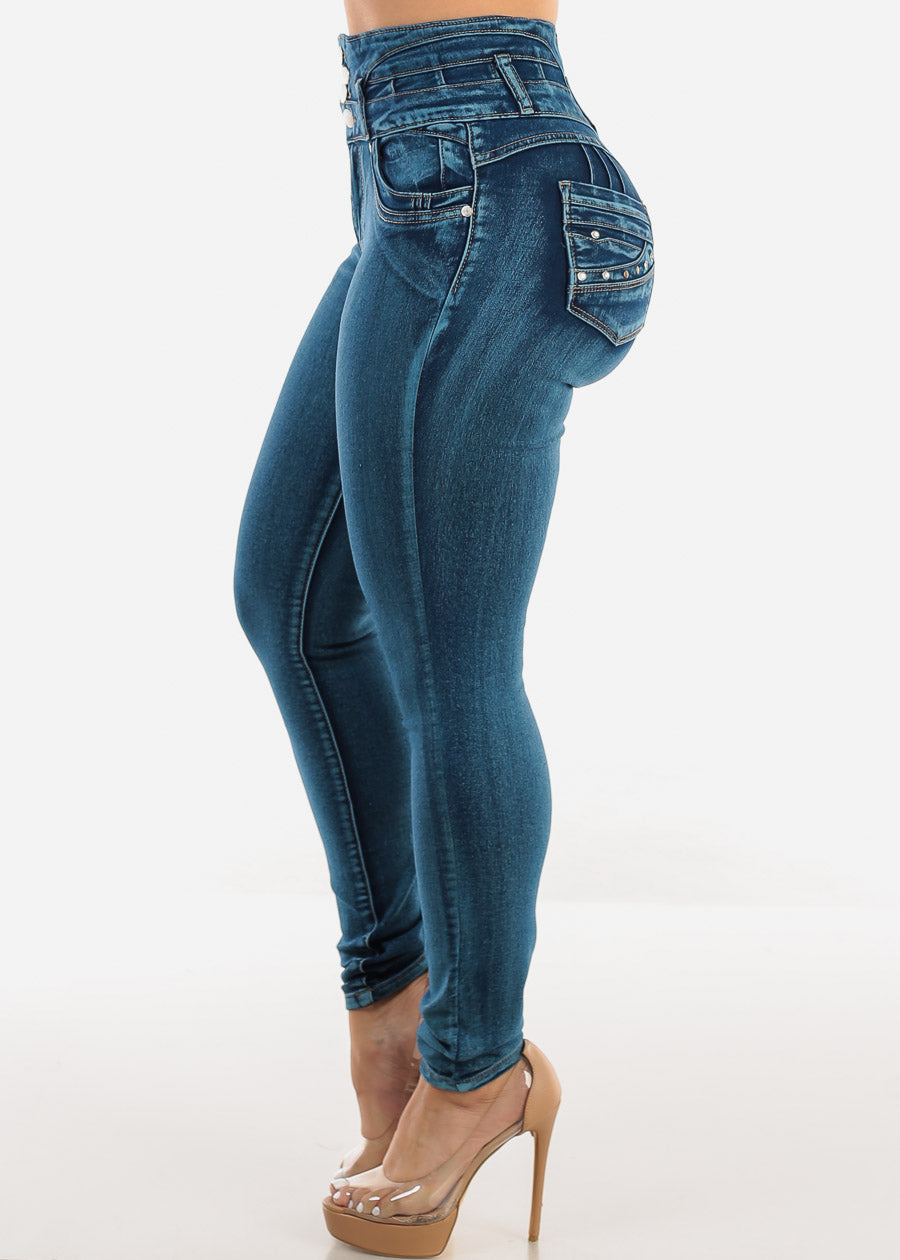 Butt Lift Super High Waist Skinny Jeans Med Sand Wash