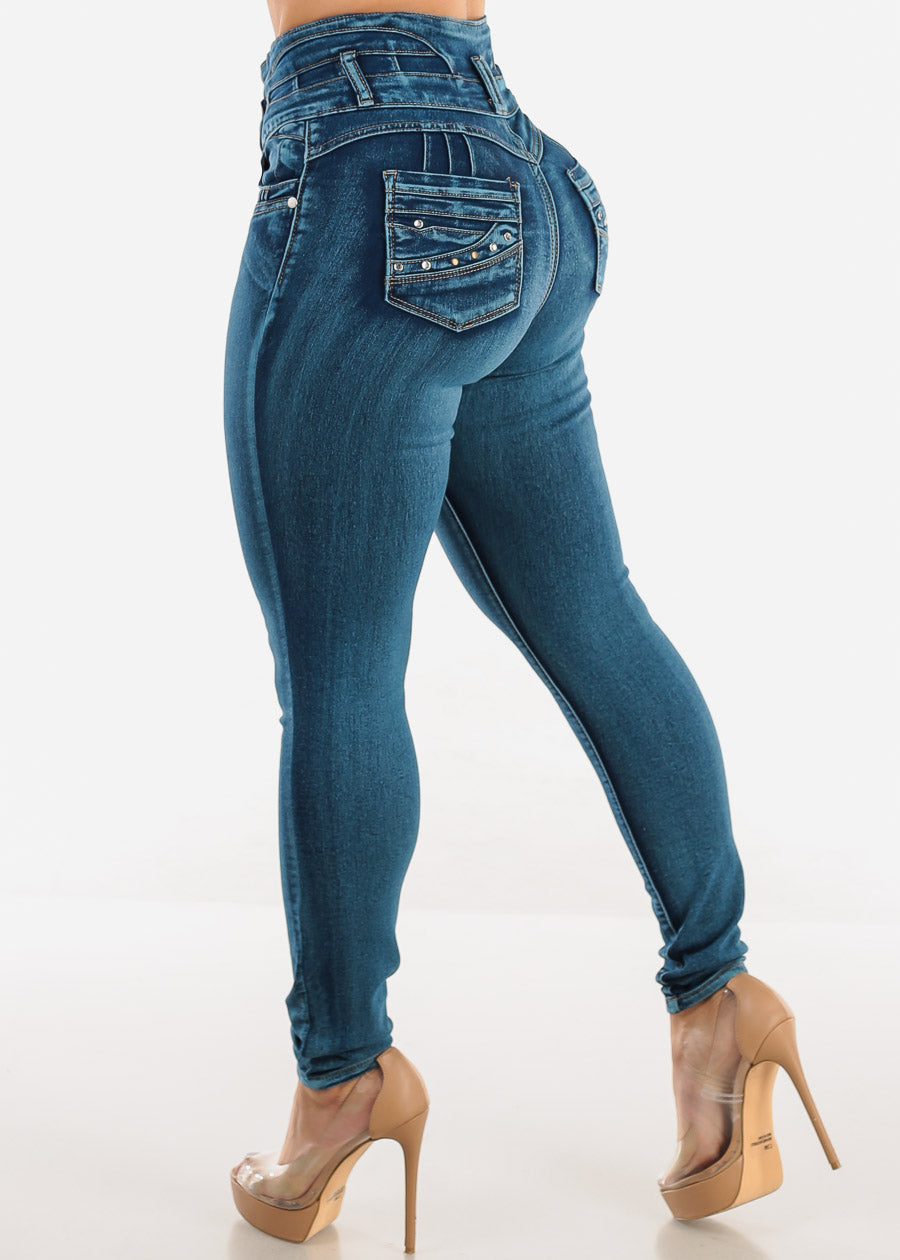 Butt Lift Super High Waist Skinny Jeans Med Sand Wash