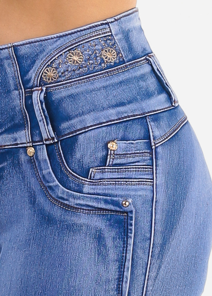 MX JEANS High Waisted Butt Lifting 4 Button Skinny Jeans