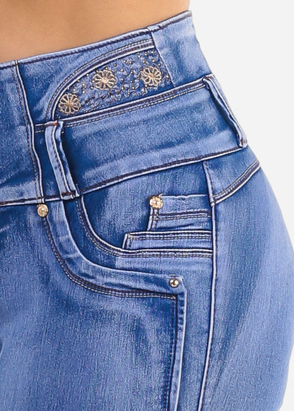 MX JEANS High Waisted Butt Lifting 4 Button Skinny Jeans