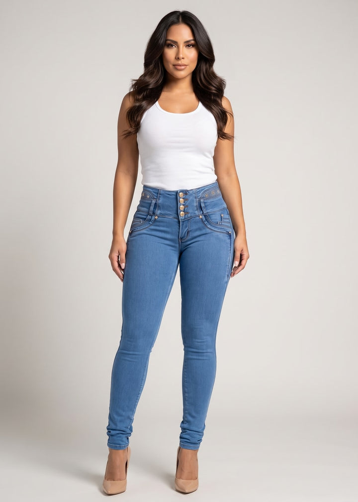 MX JEANS High Waisted Butt Lifting 4 Button Skinny Jeans