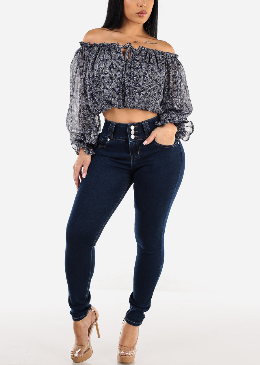 Butt Lift High Waisted Skinny Jeans Dark Blue