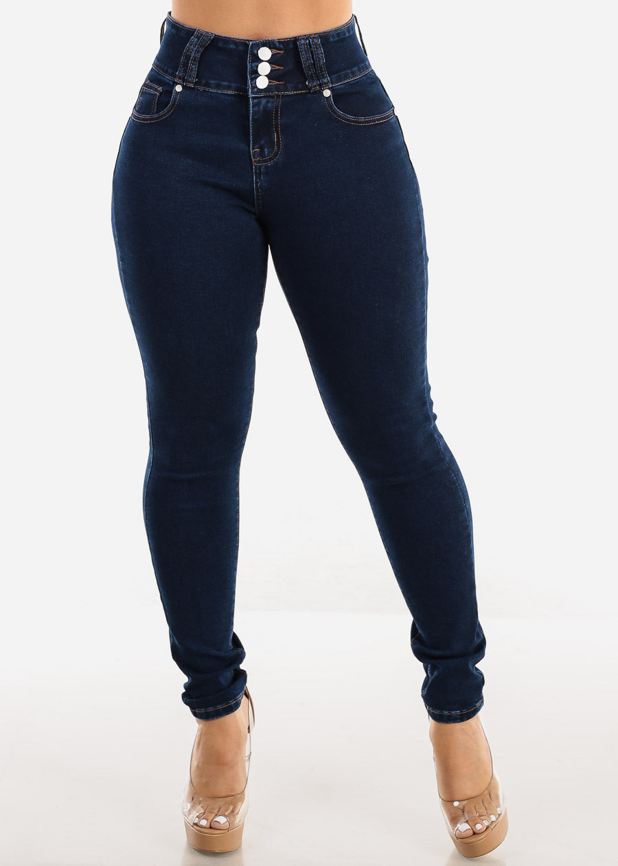 Butt Lift High Waisted Skinny Jeans Dark Blue