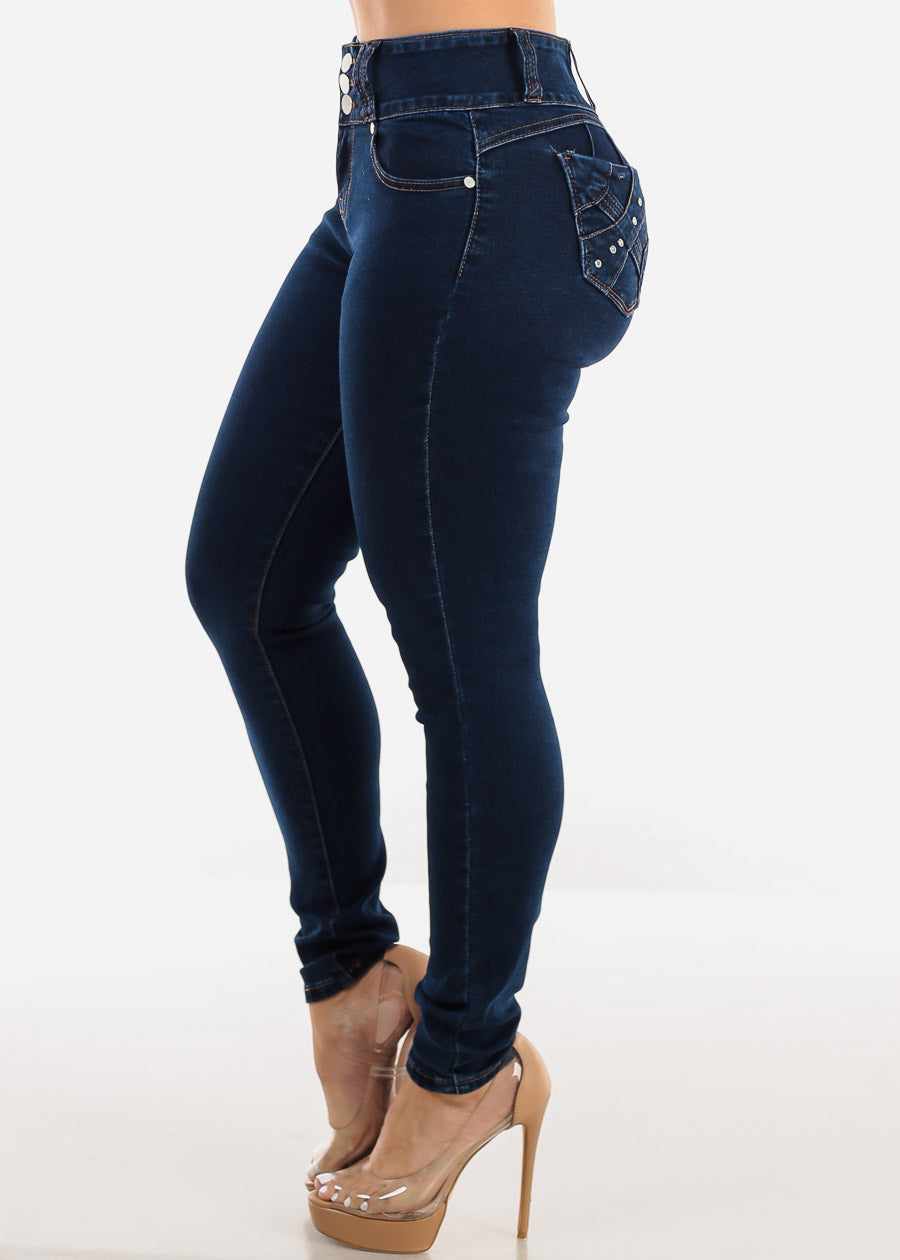 Butt Lift High Waisted Skinny Jeans Dark Blue